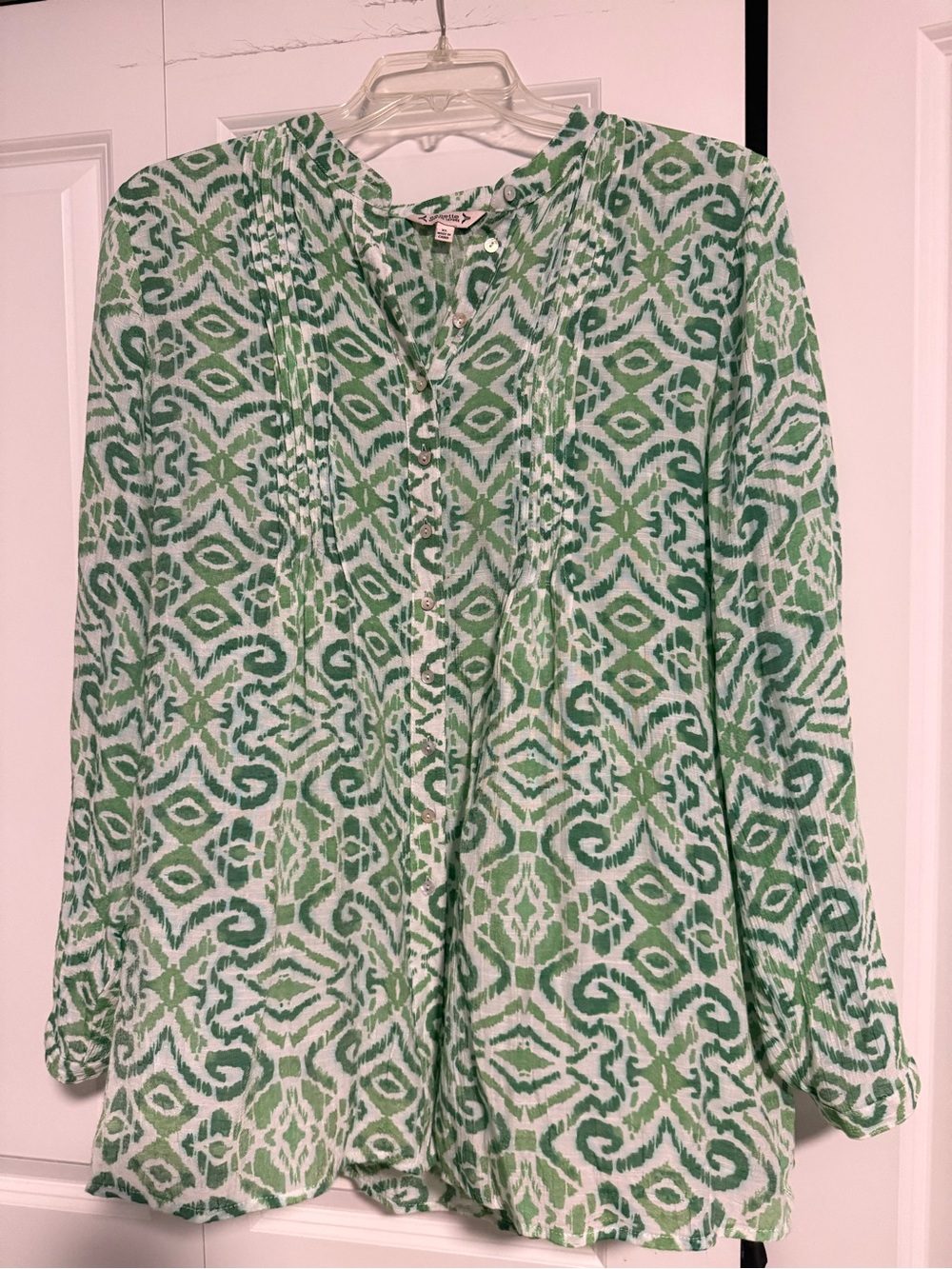 Nanette Lepore Green and White Patterned Long-Sleeve Tunic